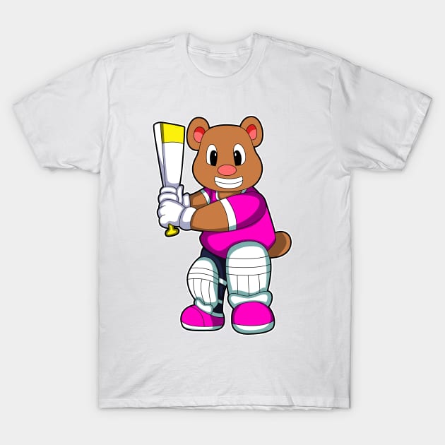 Bear as Batsman with Cricket bat T-Shirt by Markus Schnabel